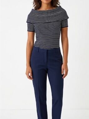 ST. JOHN Roll Collar Sweater Cowl Neck White Stripe Women’s Size P